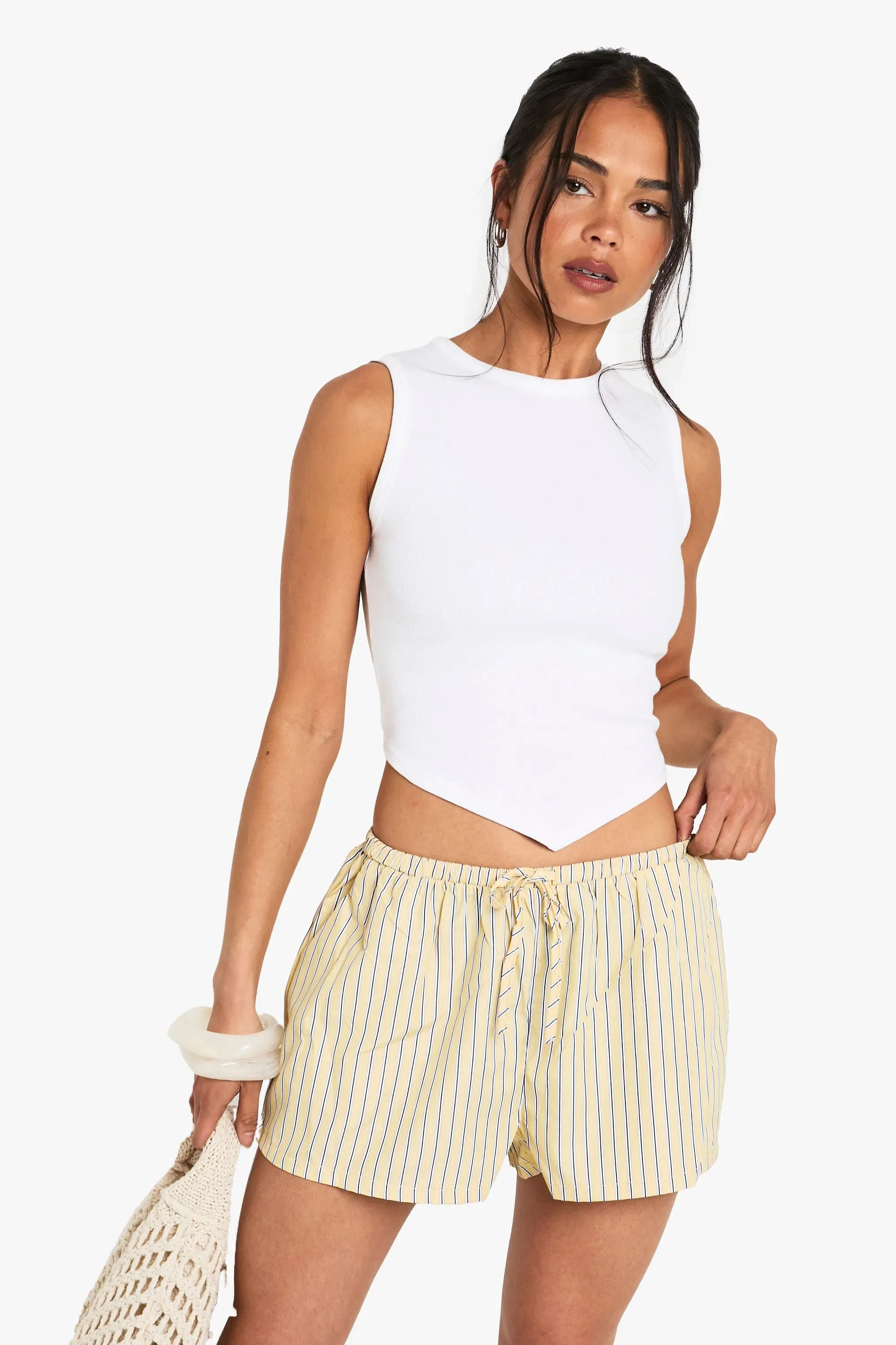 Basic Rib Pointed Hem Racer Neck Vest Top