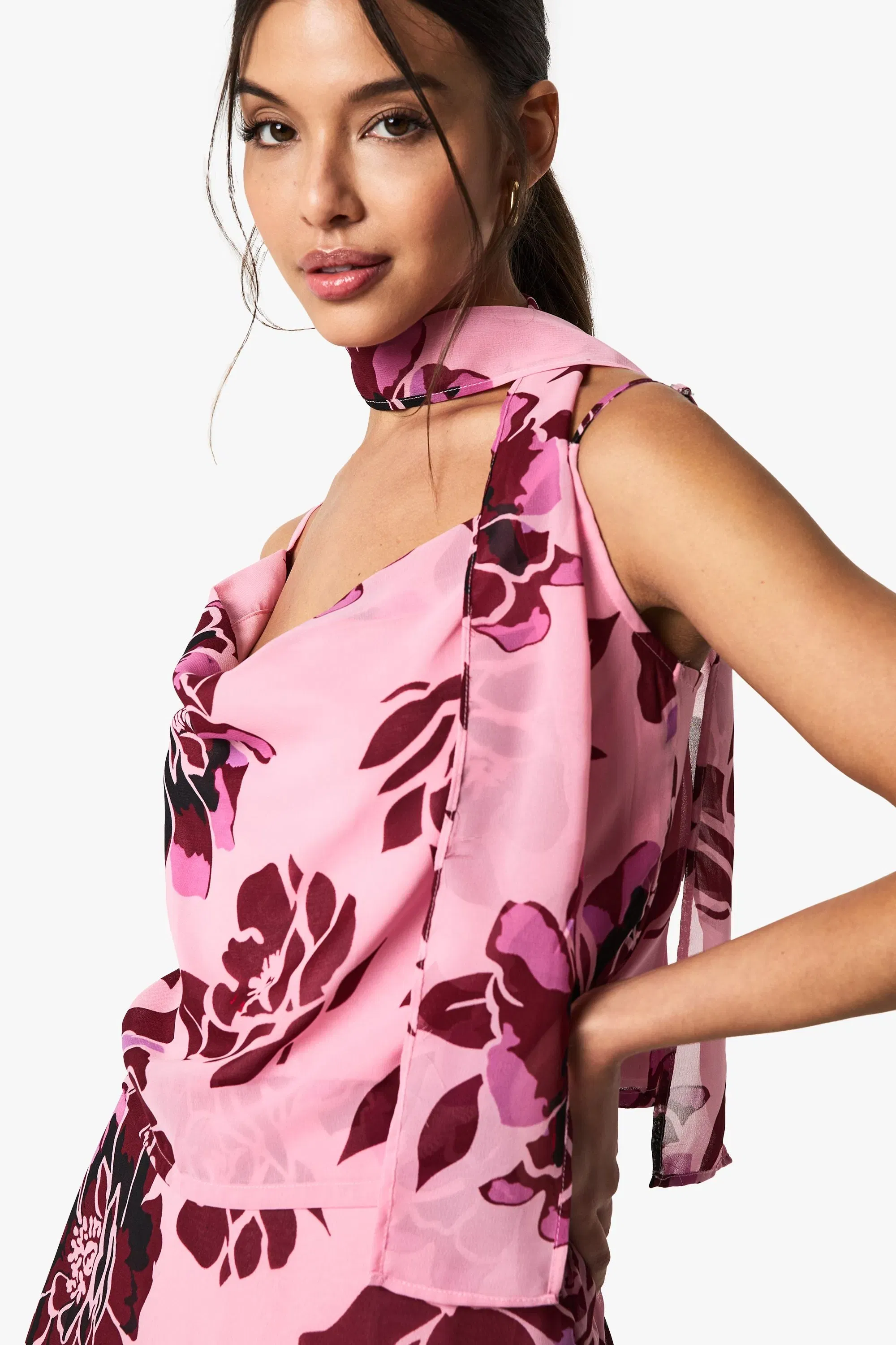 Floral Print Cowl Neck Woven Cami Top
