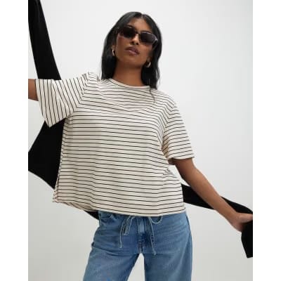 Cream Short Sleeve Striped Top