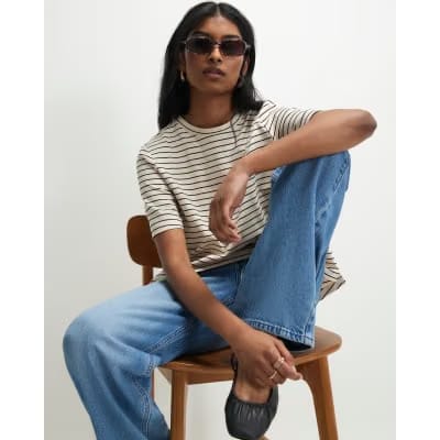 Cream Short Sleeve Striped Top