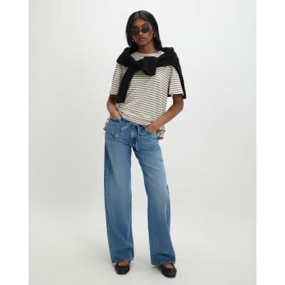 Cream Short Sleeve Striped Top