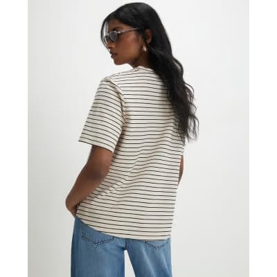 Cream Short Sleeve Striped Top