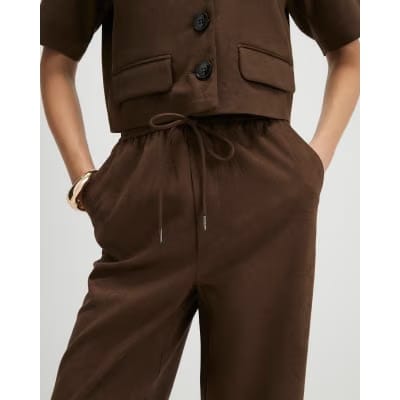 Brown Faux Suede Drawstring Trousers