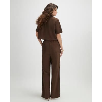 Brown Faux Suede Drawstring Trousers
