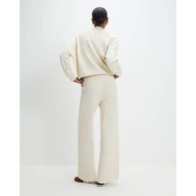 Cream Stretch Wide Leg Trousers