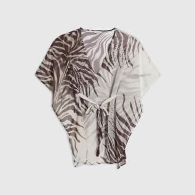 Cream Animal Print Mini Kaftan