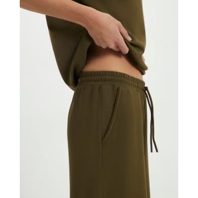 Khaki Premium Whipstitch Wide Leg Joggers