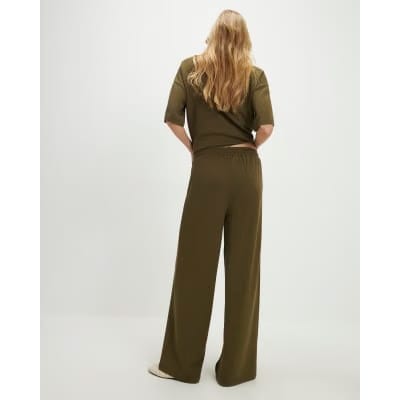 Khaki Premium Whipstitch Wide Leg Joggers