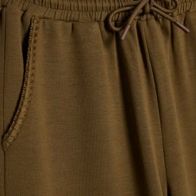 Khaki Premium Whipstitch Wide Leg Joggers