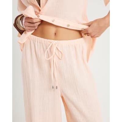 Pink Crinkle Drawstring Wide Leg Trousers