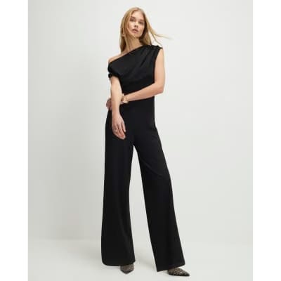 Black Sleeveless Asymmetric Drape Jumpsuit