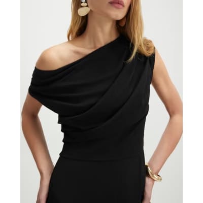 Black Sleeveless Asymmetric Drape Jumpsuit