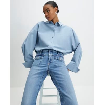 Blue High Waisted Relaxed Flare Jeans