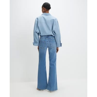 Blue High Waisted Relaxed Flare Jeans