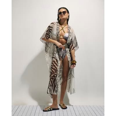 Cream Animal Print Kimono