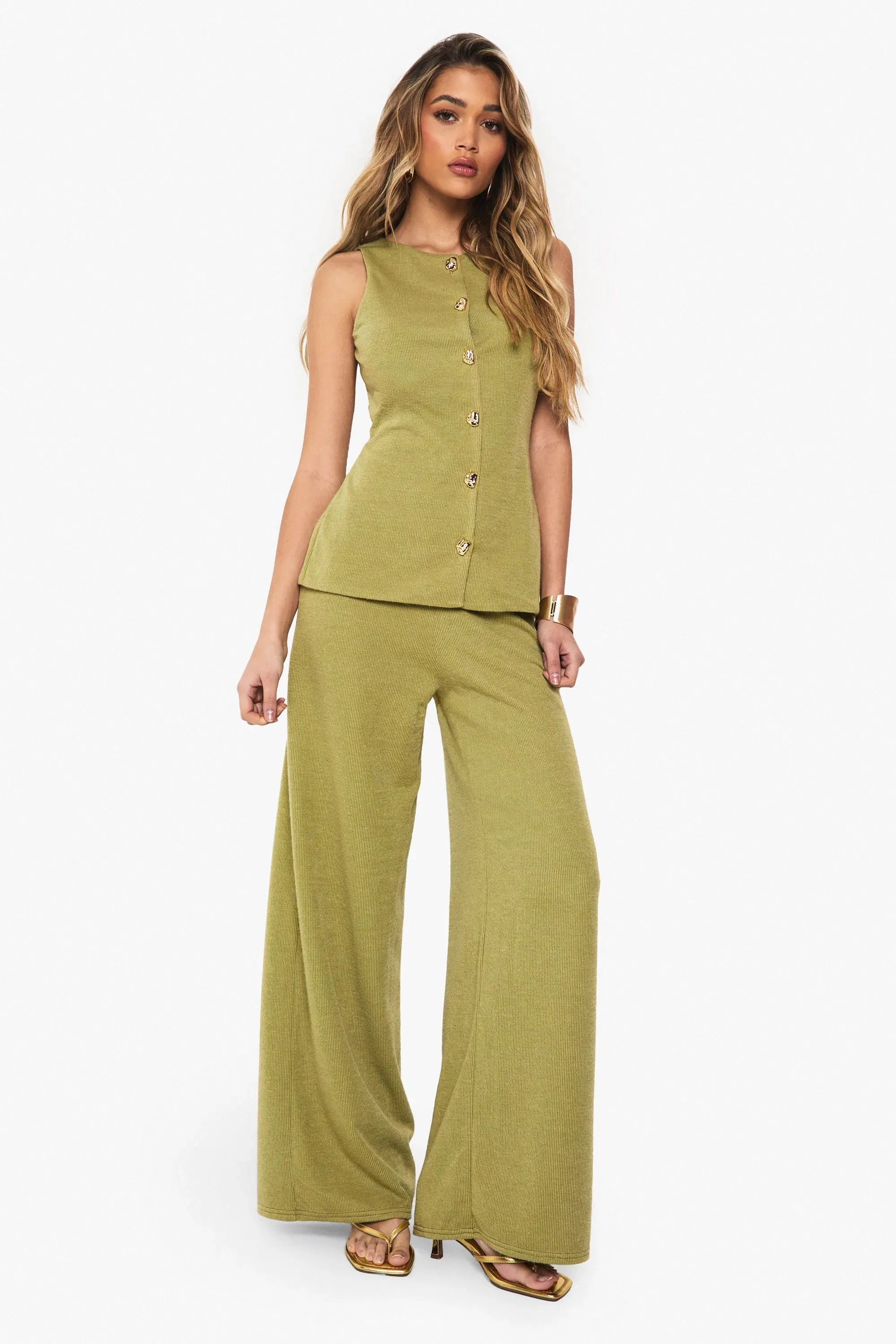 Textured Wide Leg Trouser