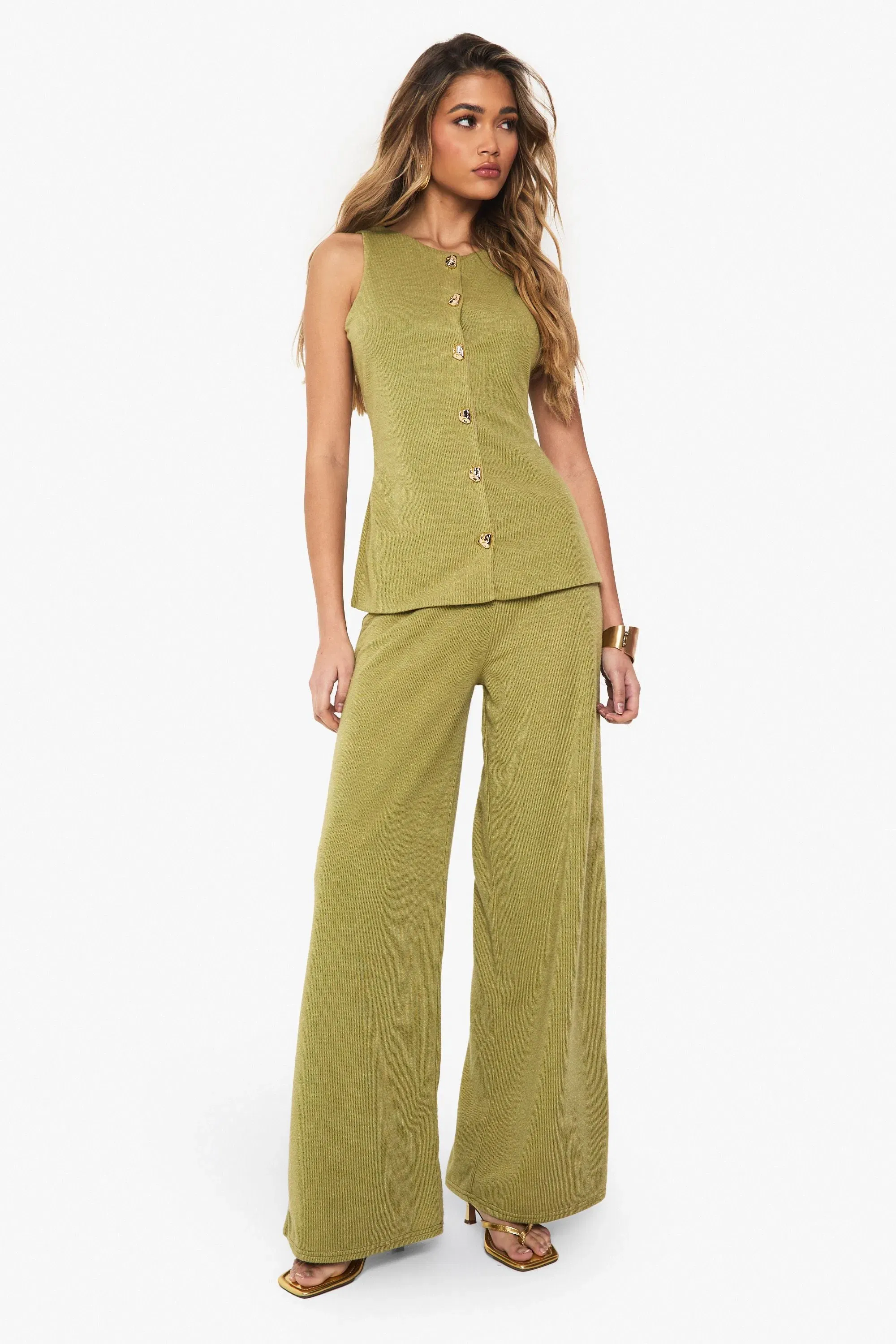 Textured Wide Leg Trouser