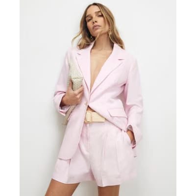 Pink Linen Look Belted Shorts