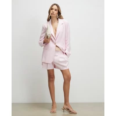 Pink Linen Look Belted Shorts