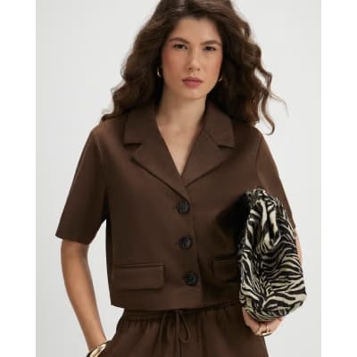 Brown Faux Suede Short Sleeve Shirt