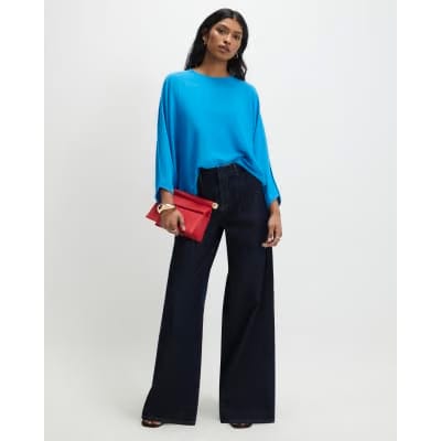 Blue Long Sleeve Batwing Top