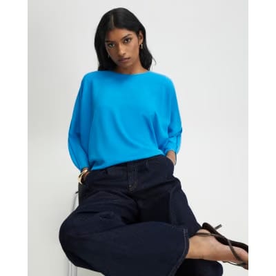 Blue Long Sleeve Batwing Top