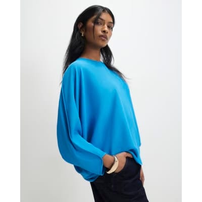 Blue Long Sleeve Batwing Top
