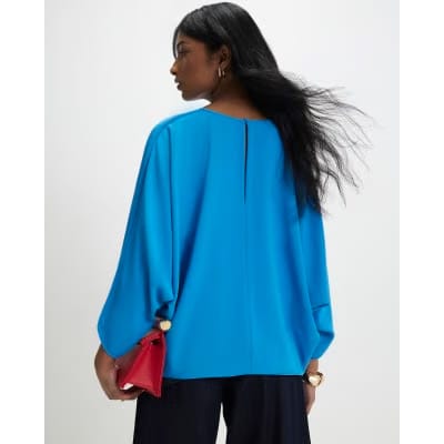 Blue Long Sleeve Batwing Top