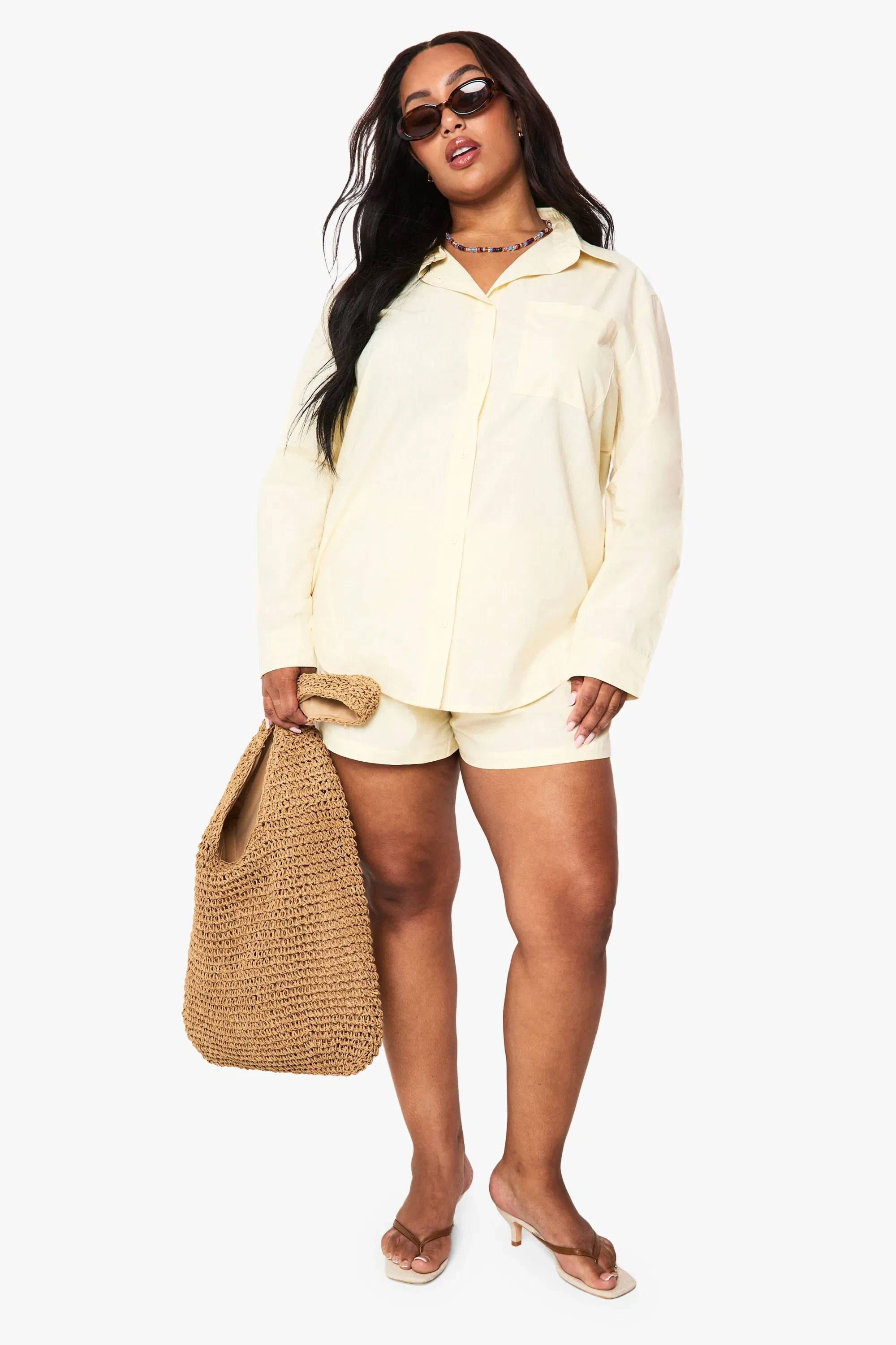 Plus Cotton Poplin Button Down Short