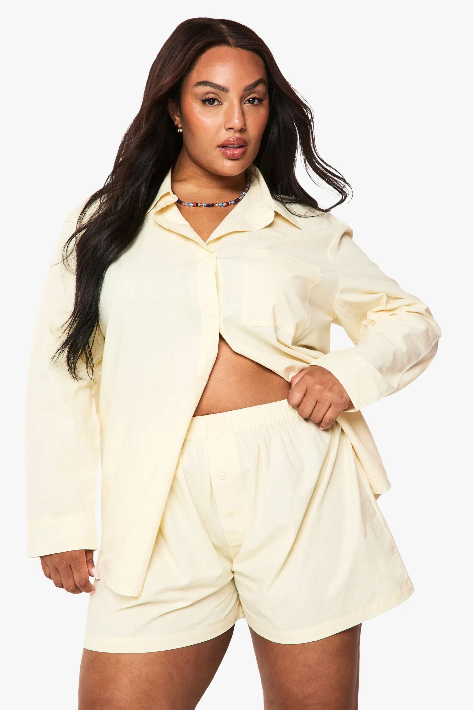Plus Cotton Poplin Button Down Short