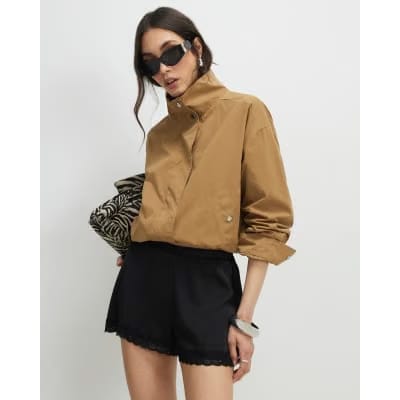 Black Satin Lace Trim Shorts