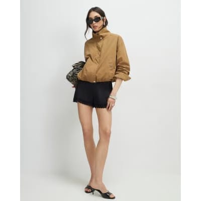 Black Satin Lace Trim Shorts