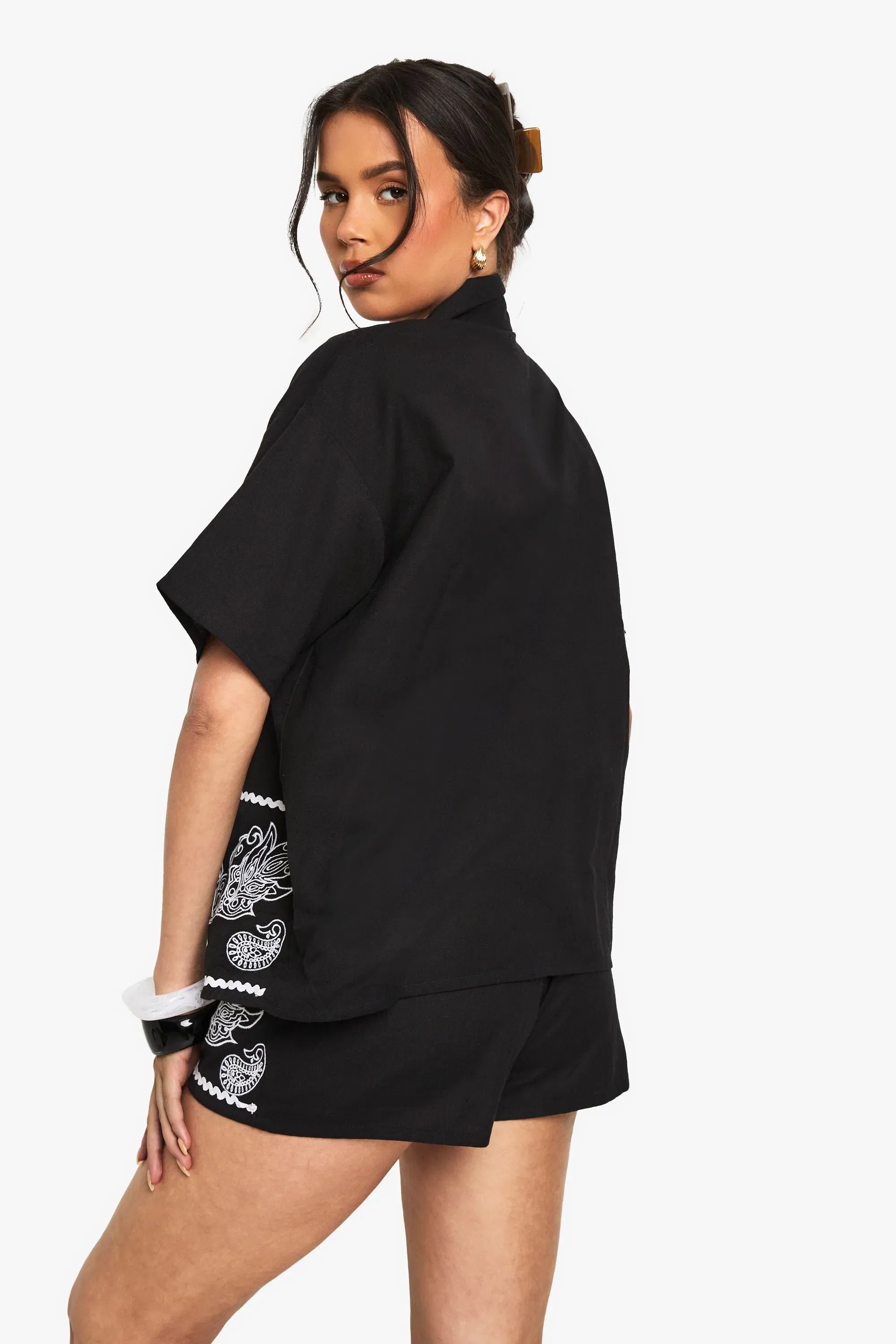 Embroidered Trim Cotton Poplin Shorts