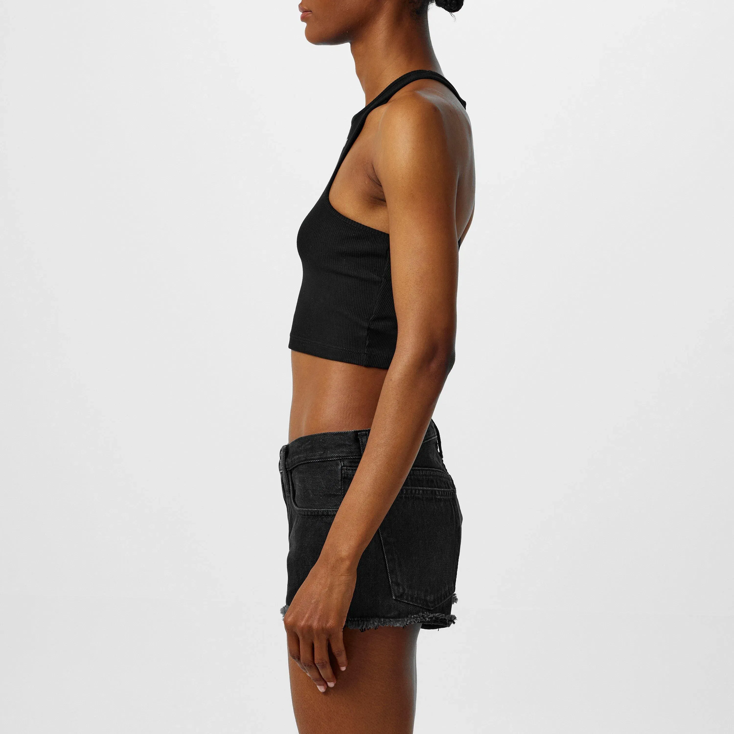 Stamp Cotton Sleeveless Round Neck Crop Top