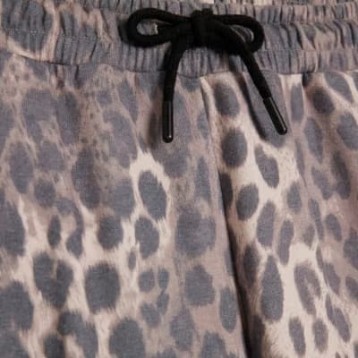 Beige Leopard Drawstring Wide Leg Joggers