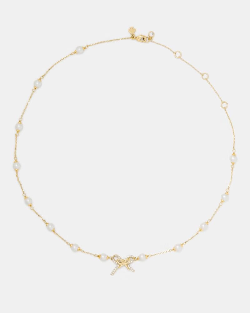 Girlie Pearlie Pearl Bow Scatter Necklace