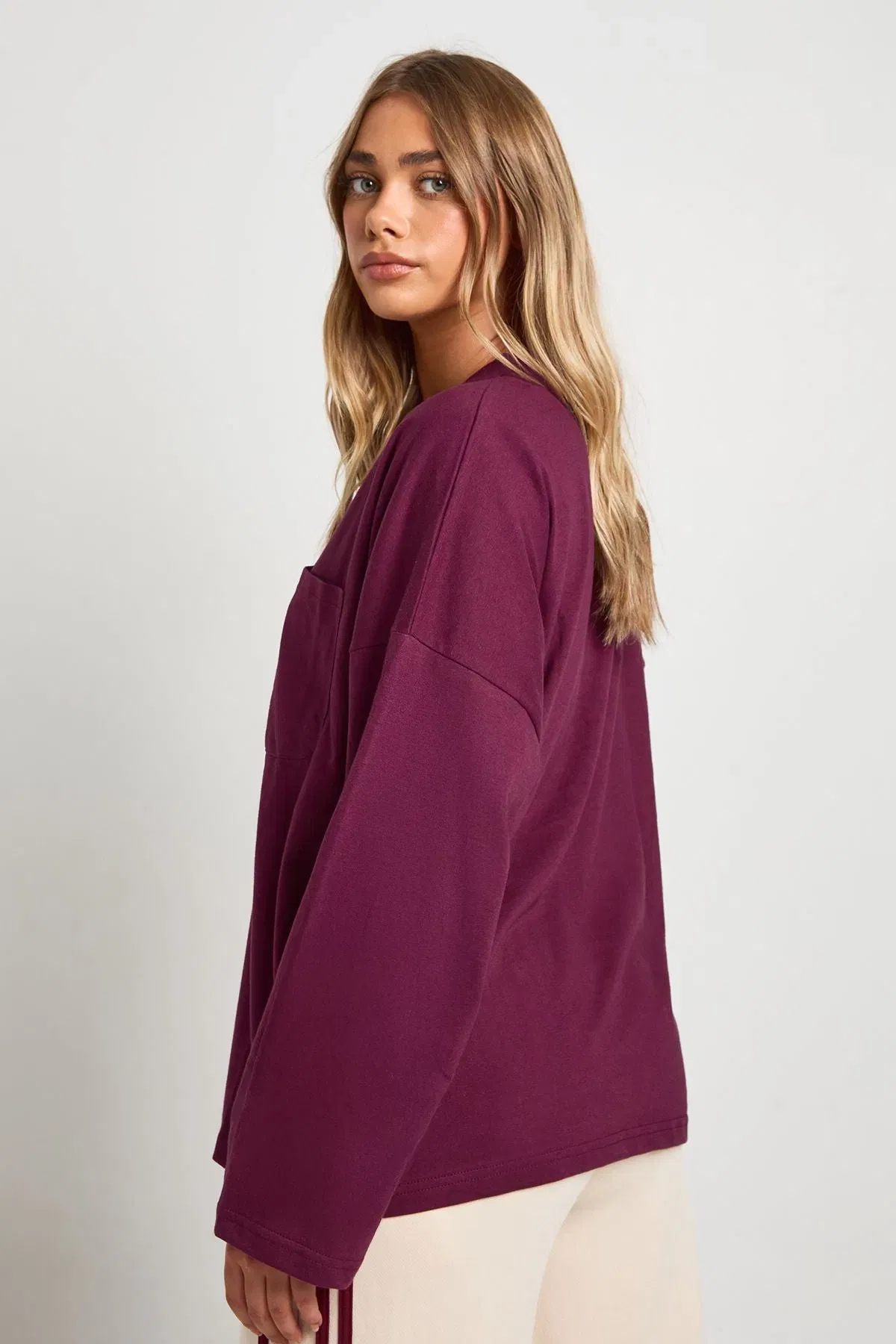 Cotton Pocket Front Long Sleeve Top