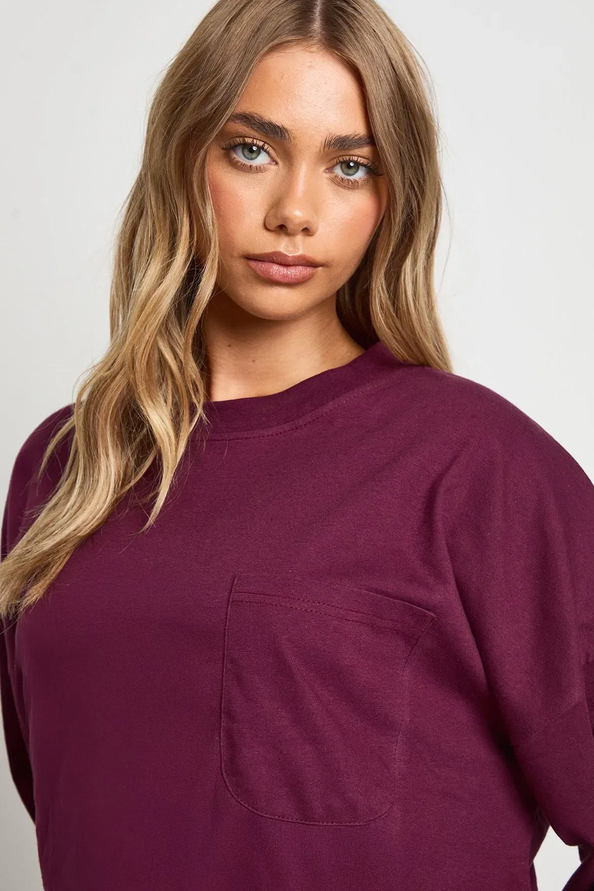 Cotton Pocket Front Long Sleeve Top