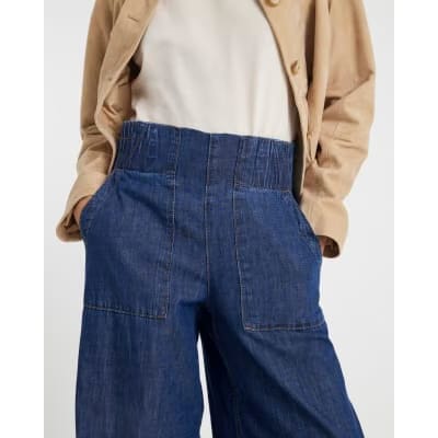 Blue Pull On Wide Leg Jeans