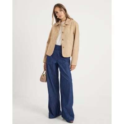 Blue Pull On Wide Leg Jeans