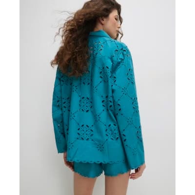 Blue Poplin Broderie Shirt