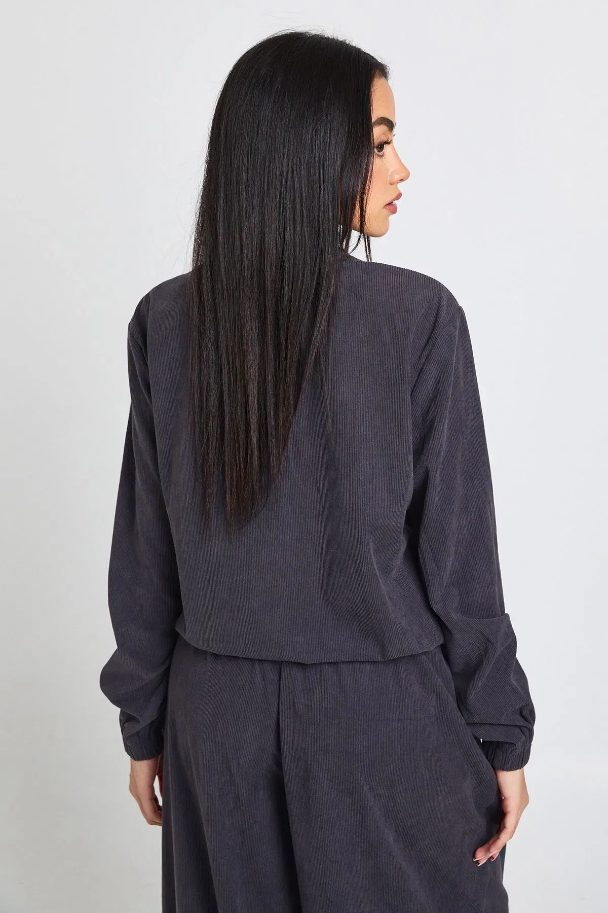 Cord Funnel Neck Tracksuit Top