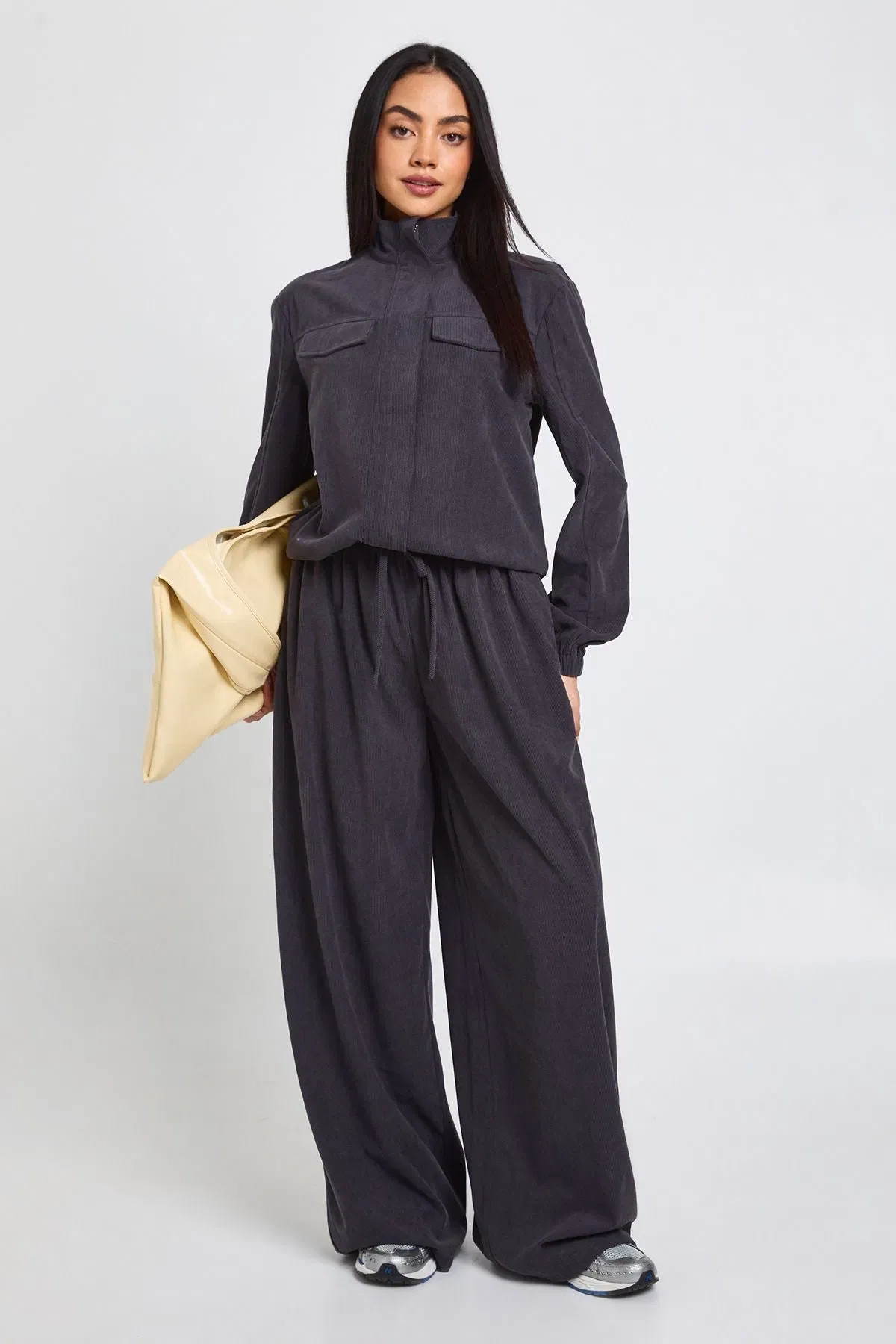 Cord Funnel Neck Tracksuit Top