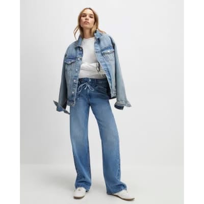 Blue Tie Detail Wide Leg Jeans