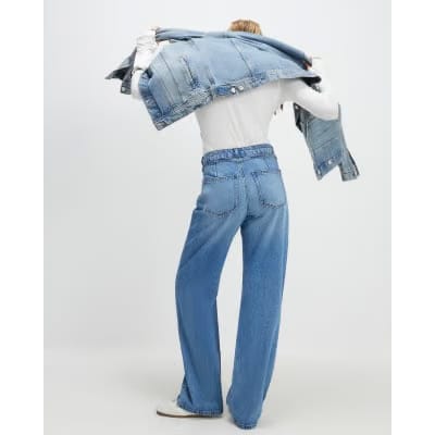 Blue Tie Detail Wide Leg Jeans