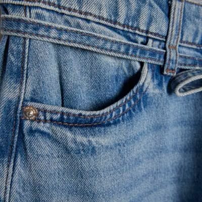 Blue Tie Detail Wide Leg Jeans