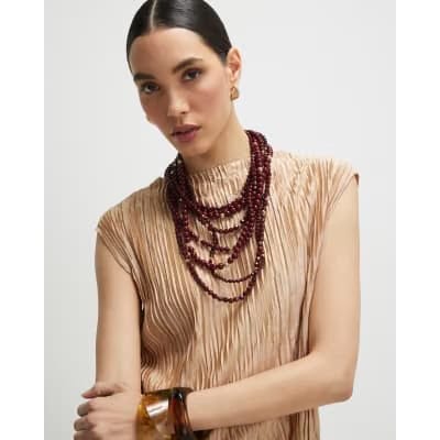Beige Sleeveless Plisse Top