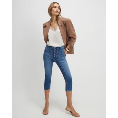 Blue Skinny Pocket Front Capri Jeans