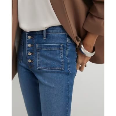 Blue Skinny Pocket Front Capri Jeans
