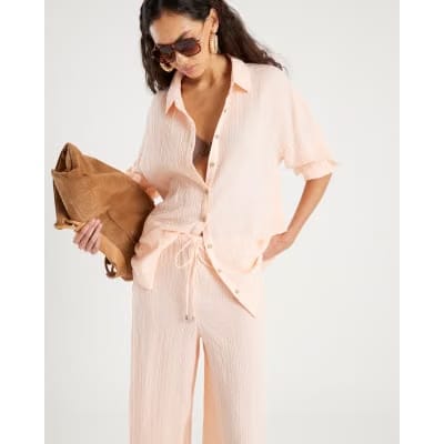 Pink Cotton Crinkle Long Sleeve Shirt